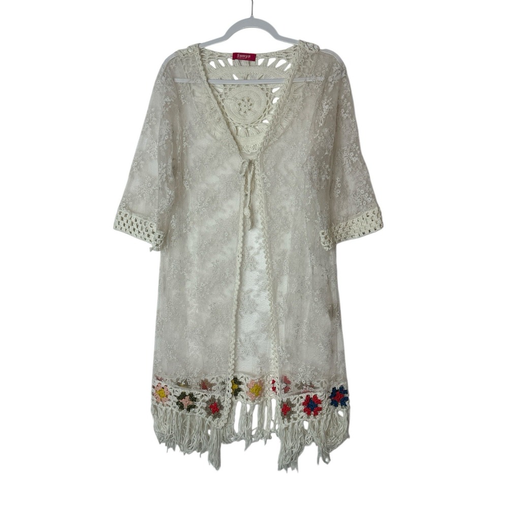SOMYA Swimsuit Cover Women One Size Lace Crochet Knit Beach Vacation‎ Cruise Top